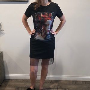 Casual cotton dress with organza bottom.